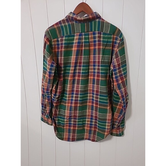 Vintage Polo Ralph Lauren Cotton Flannel Shirt Medium Green Blue Red Plaid 90s - Picture 2 of 11
